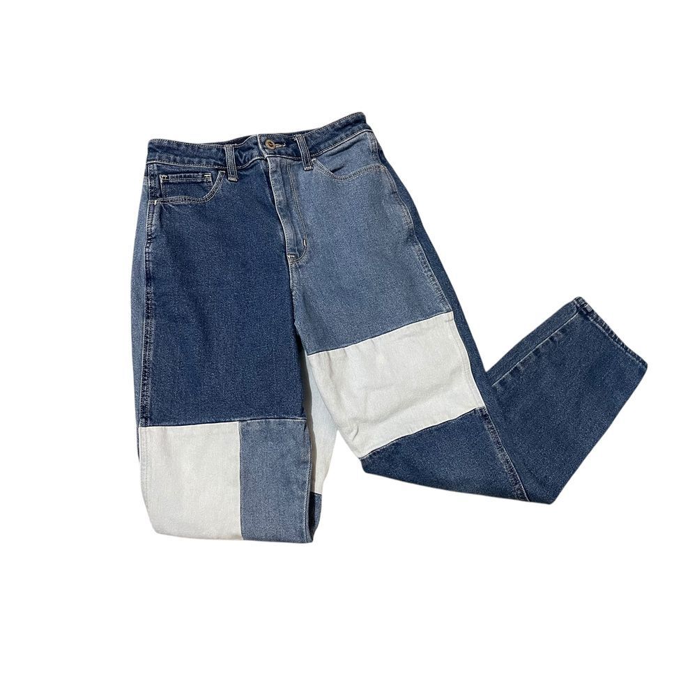 Hollister Ultra High‎ Rise Mom Jeans Color Block Patchwork Denim Size 3 R Retro